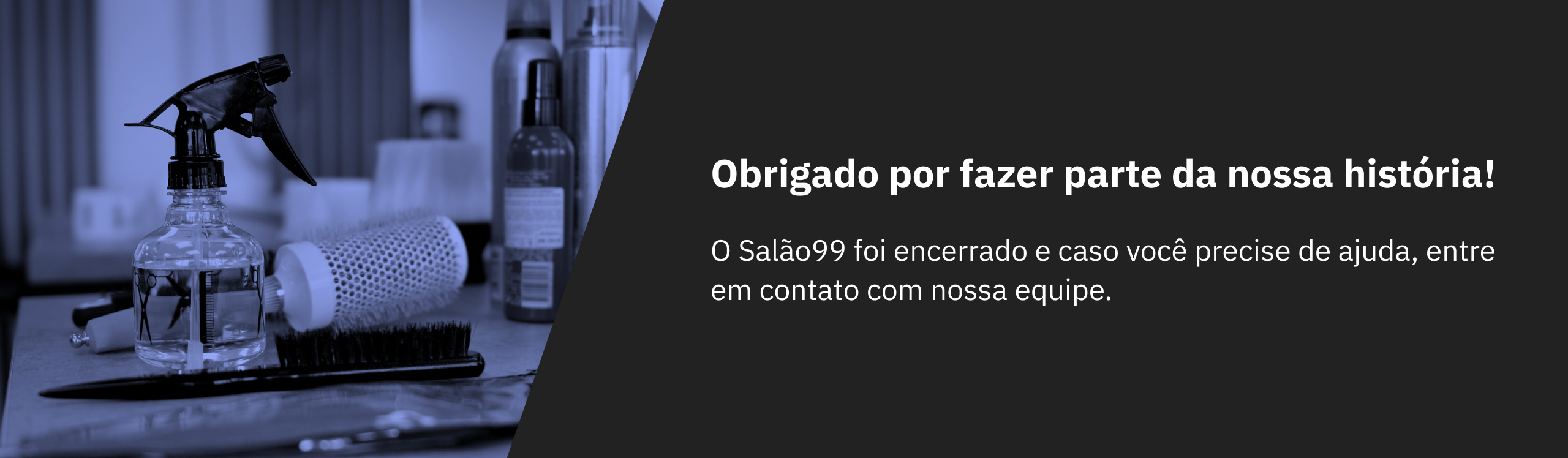 Obrigado por fazer parte da nossa história! O Salão99 foi encerrado e caso você precise de ajuda, entre em contato com nossa equipe.